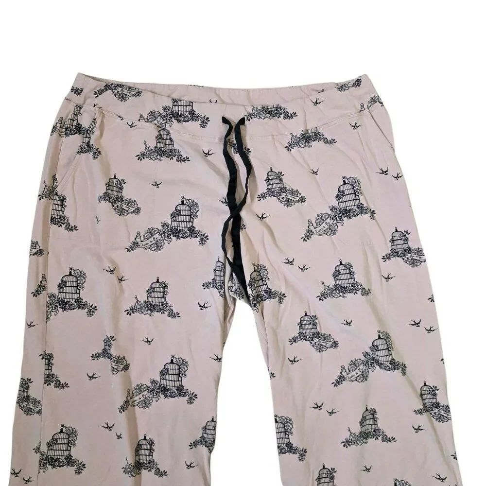 Soma Drawstring Waist Bird Cage Lounge Pants Pajamas Women Size XL Pink